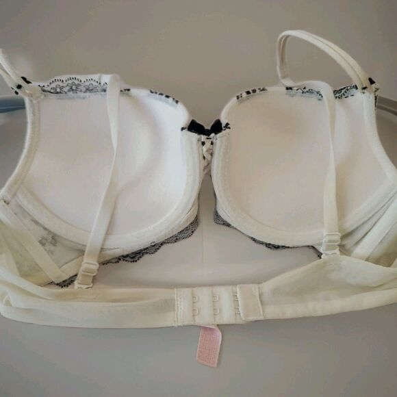 Victoria Secret Demi Padded Bra 34B ID# 36007072 White Black Lace Bows Push Up - Picture 6 of 13